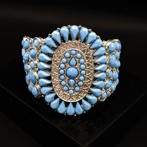 TURQUOISE Style Large Cuff Bracelet in Silver Tone